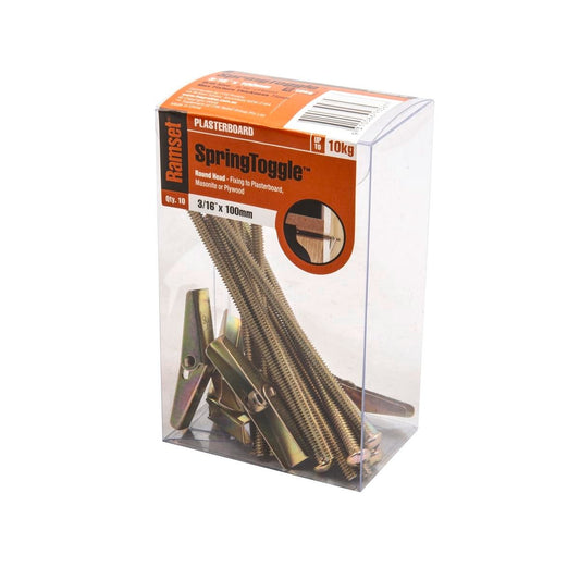 Ramset Spring Toggle 3 16 x 100mm Gold Steel 10 Pack Flush Fixing - Auzzistore