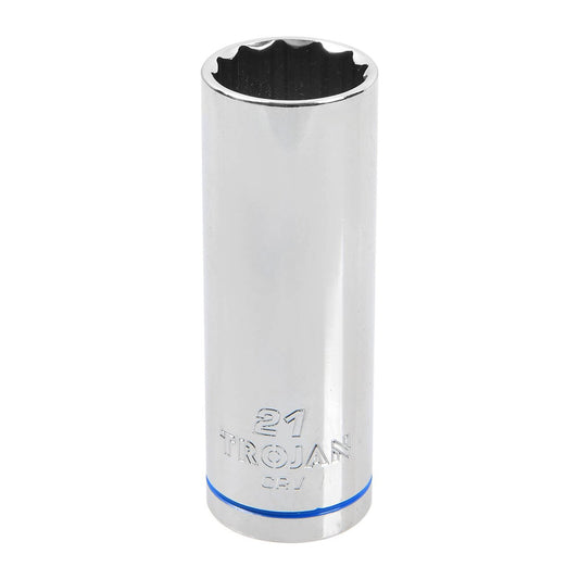 Trojan 21mm Deep Socket 1/2" Drive - Chrome Vanadium - 12-Point Design - Auzzistore