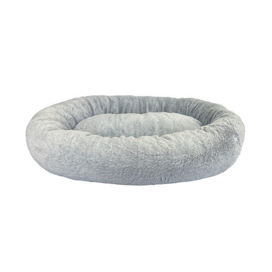 Art Bob Plush Donut Bed - 680 x 800mm - Grey - Two-Tone Faux Fur - Medium Pets