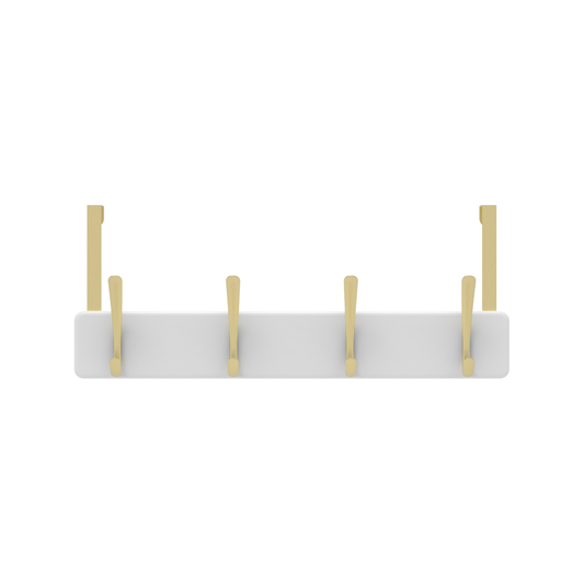 Mode 4 Over Door Hanger - 4 Brushed Brass Hooks - 450mm x 70mm - White Board