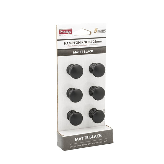 Prestige 25mm Black Hampton Knob - Zinc Alloy - Matte Finish - 6 Pack – view 2