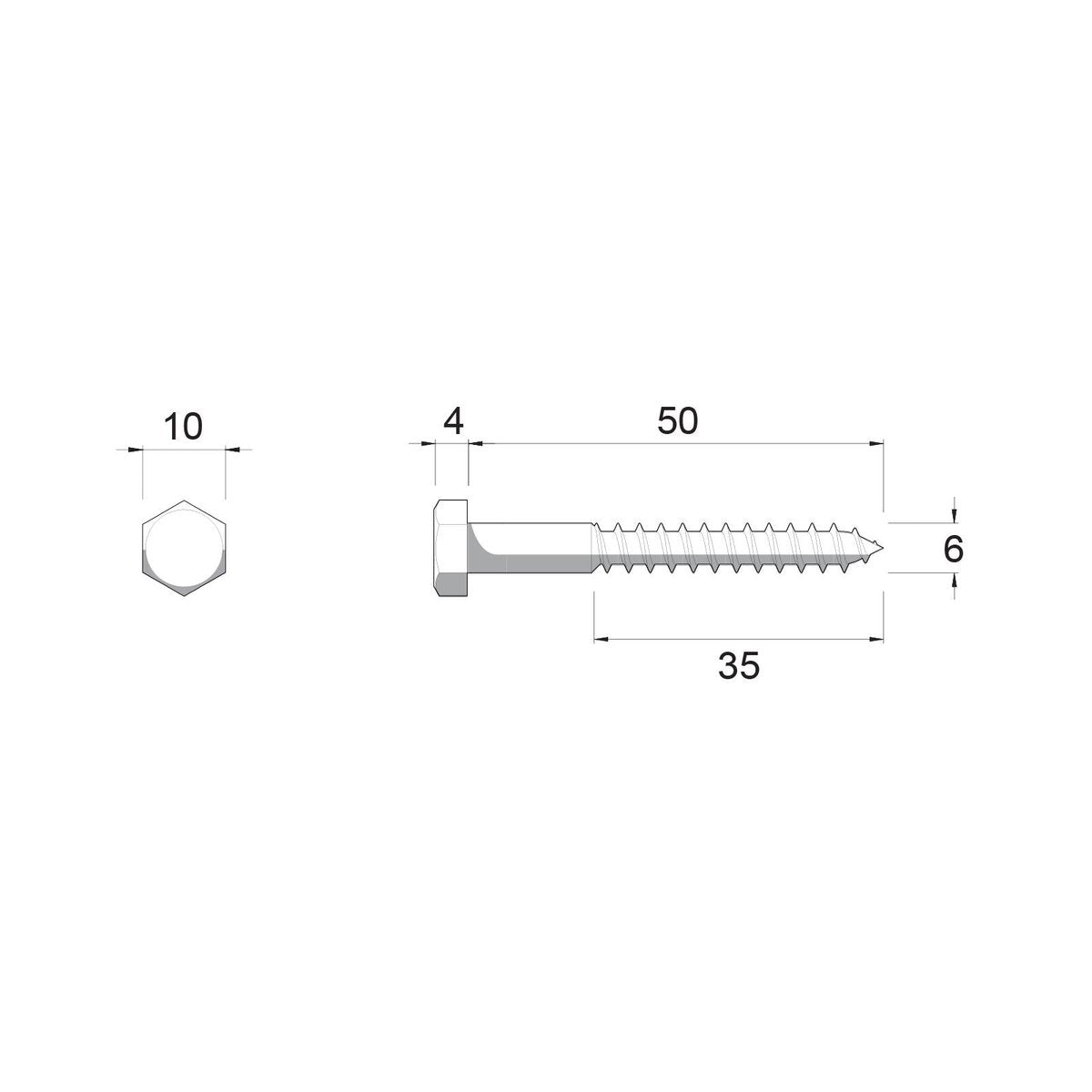 Zenith Hex Head Coach Screws M6 x 50mm Hot Dip Galvanised 25 Pack