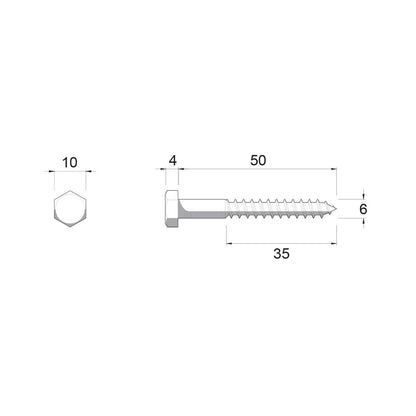 Zenith Hex Head Coach Screws M6 x 50mm Hot Dip Galvanised 25 Pack