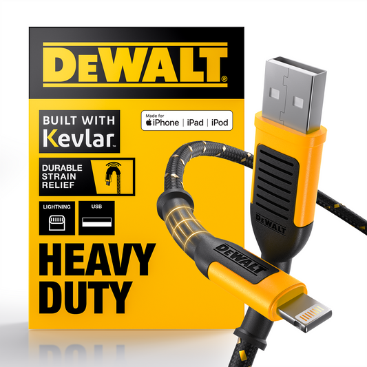 Dewalt 1.8m Lightning to USB Charging Cable - Kevlar Reinforced, Durable