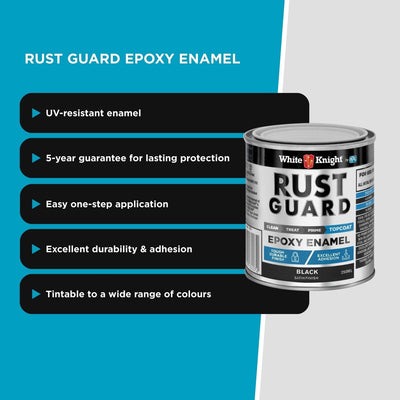 White Knight Rust Guard 250ml Black Satin Epoxy Enamel Paint - UV Resistant - Durable Metal Protection