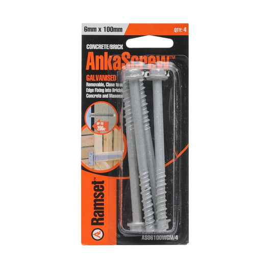 Ramset Ankascrew 6 x 100mm Galvanised Masonry Anchor 4 Pack - Auzzistore