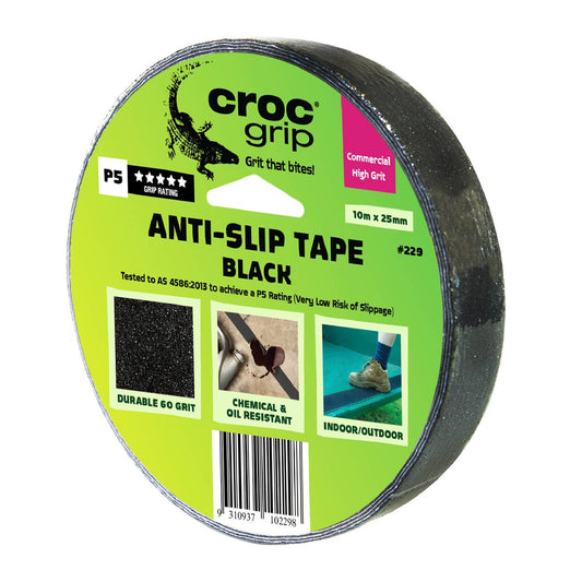 Croc Grip Anti Slip Tape 10m x 25mm Black Durable Chemical Resistant - Auzzistore