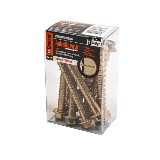 Ramset Ankascrew Masonry Anchor 10 x 100mm Zinc 10 Pack Easy Install - Auzzistore