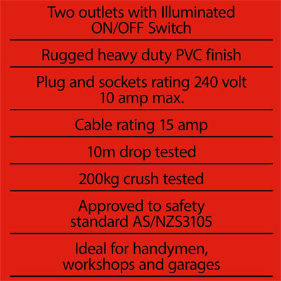 Deta 20m Dual Socket Extra Heavy Duty Extension Lead PVC Safety Red