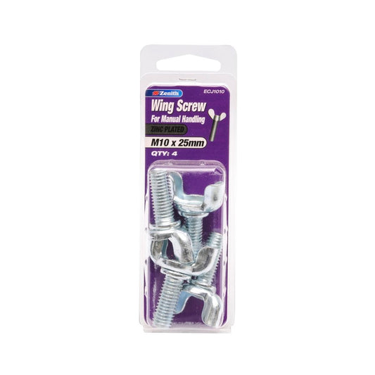 Zenith Wing Screw 10 x 25mm Zinc Plated Steel 4 Pack User Friendly - Auzzistore