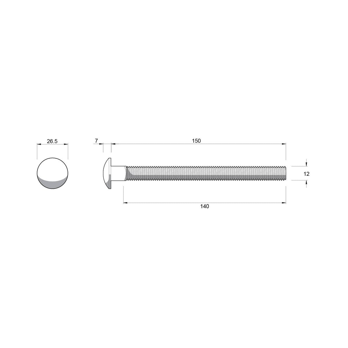 Zenith Stainless Steel 304 Grade Cup Head Bolts M12 x 150mm 12 Pack