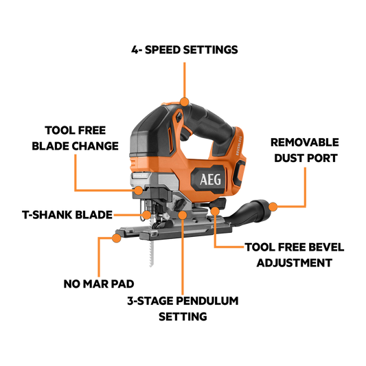 AEG 18V Brushless D Handle Jigsaw Skin Only - 3,450 SPM - Precision Cutting – view 2 - Auzzistore