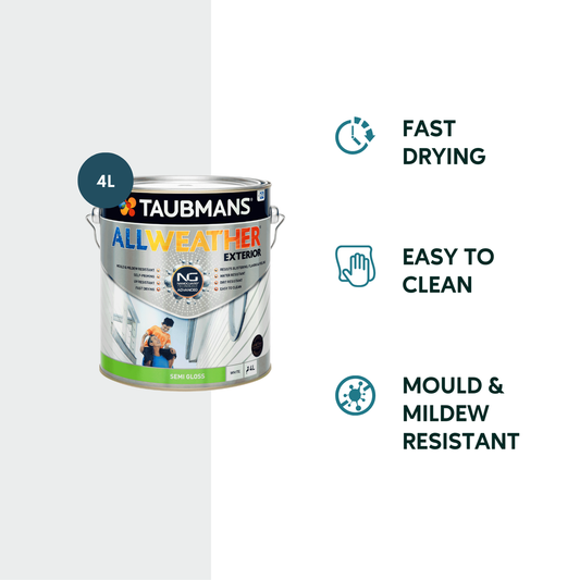 Taubmans All Weather Exterior Paint - 4L - White - Semi Gloss - Mould Resistant - Fast Drying – view 2 - Auzzistore