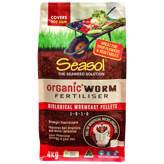 Seasol Organic Worm Fertiliser - 4kg - Biological Wormcast Pellets - Enhances Soil Nutrients - Auzzistore