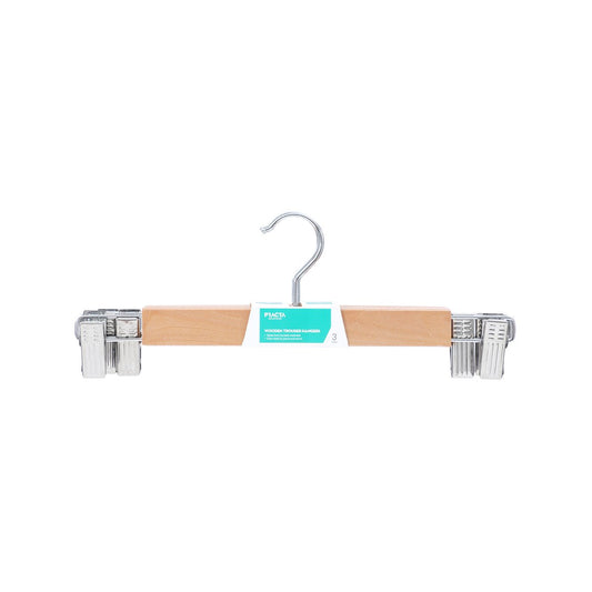 Practa Wooden Clip Clothes Hangers 3 Pack - Durable Wood - 55mm x 120mm x 330mm - Natural