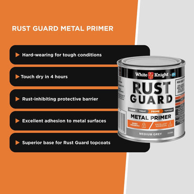 White Knight Rust Guard Metal Primer Paint 0.25L - Medium Grey - Anti-Corrosive