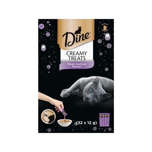 Dine Creamy Treats Cat Treats - 12g Mixed Seafood Flavour - 32 Sachets - Hand Feeding