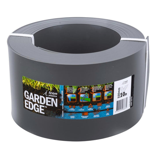 Icon Plastics Garden Edge 150mm x 10m Slate Grey - Auzzistore