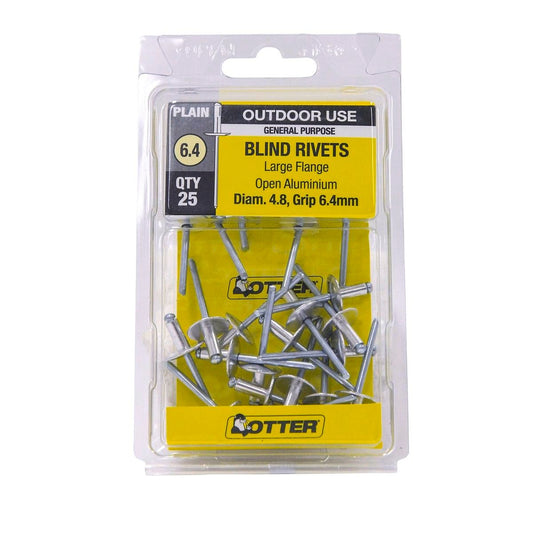 Otter Large Flange Rivets - 4.8 x 6.4mm - Aluminium - Increased Holding Power - 25 Pack - Auzzistore