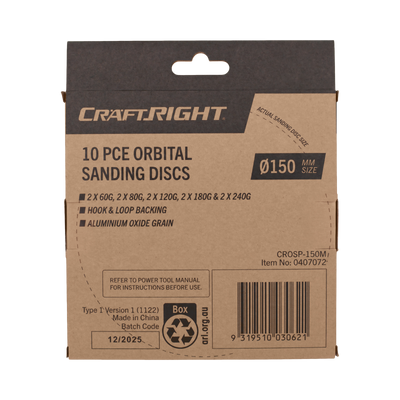 Craftright 150mm Orbital Sanding Discs 10 Pack - Aluminium Oxide - Grit 60-240