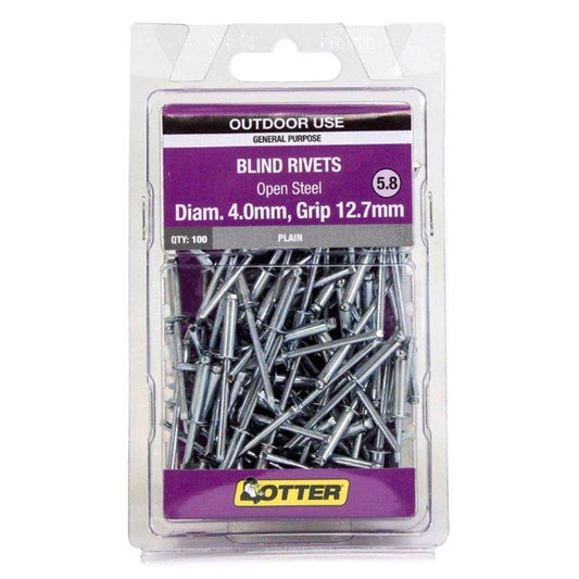 Otter Open Steel Blind Rivets - 4.0 x 12mm - 100 Pack - High Strength - Auzzistore