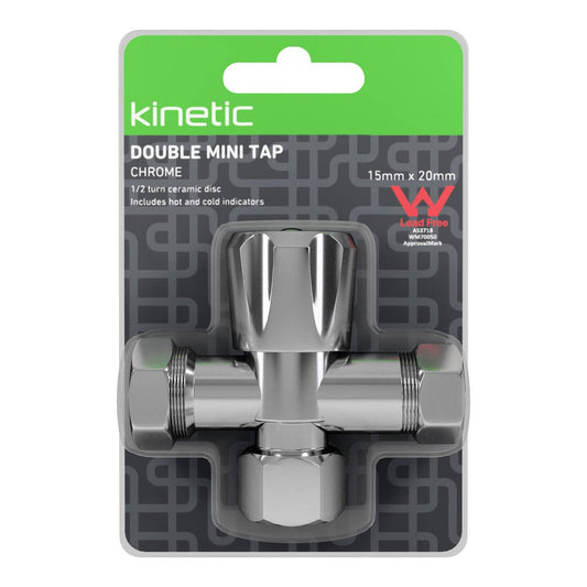 Kinetic Chrome Double Mini Tap - 15mm x 20mm - Lead-Free Brass - Water Control – view 2 - Auzzistore