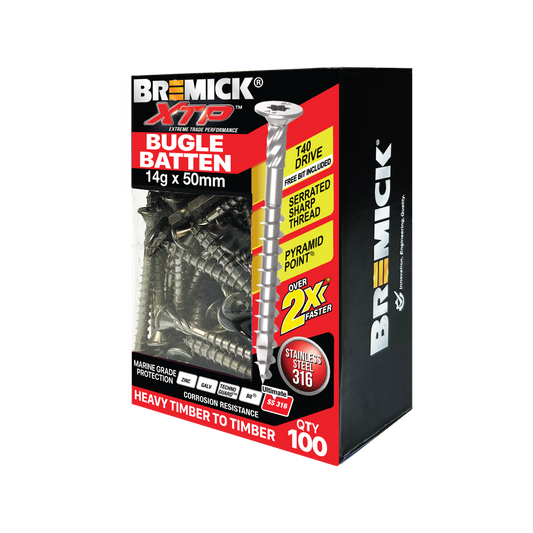 Bremick XTP Bugle Batten - 14g x 50mm - Stainless Steel 316 - 100 Pack - Corrosion Resistant - Auzzistore
