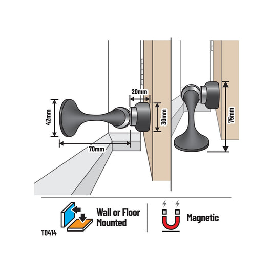 Adoored Gun Metal Grey Trumpet Door Stop - 42mm x 68mm - Shock Absorbing – view 2 - Auzzistore