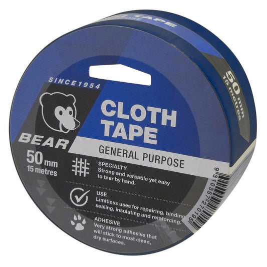Norton Bear Blue Cloth Tape - 50mm x 15m - Hand Tearable - Strong Adhesive - Auzzistore