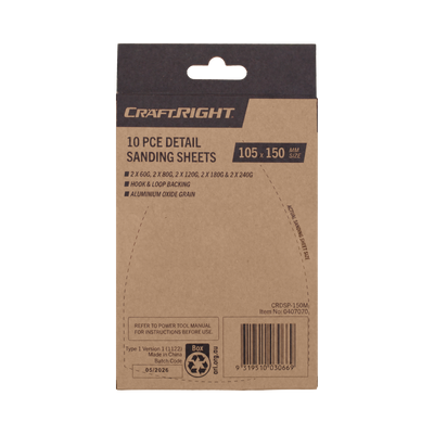 Craftright 150mm Detail Sanding Sheets 10 Pack - Aluminium Oxide - Versatile Grits