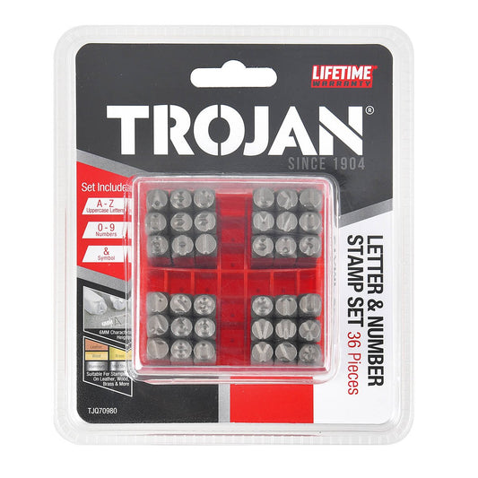 Trojan 36pc Letter Number Stamp Set - 130mm x 130mm x 100mm - Durable Stamps – view 2 - Auzzistore