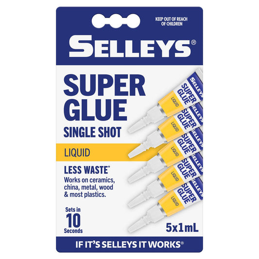 Selleys Super Glue 5 x 1ml Clear China Wood Paper Metal Rubber