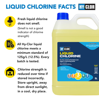Hy Clor Liquid Chlorine 5L Sodium Hypochlorite Kills Algae Bacteria