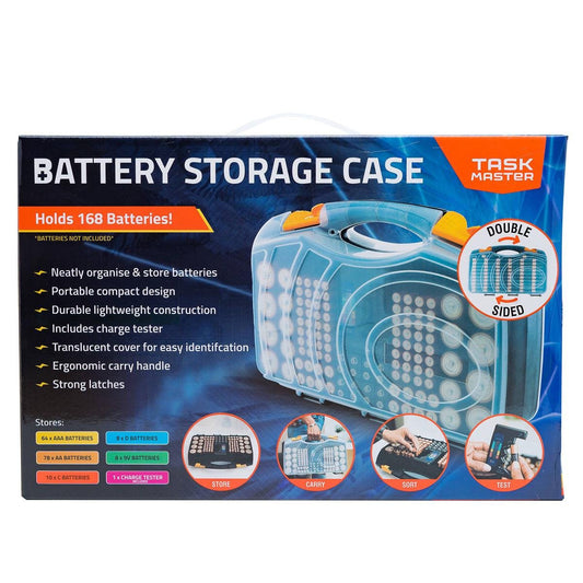 Taskmaster Double Sided Battery Storage Case - Holds 168 Batteries - 345mm x 230mm x 90mm - Includes Battery Tester
