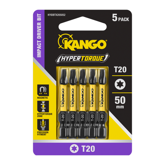 Kango 50mm TX20 HYPERTORQUE Impact Driver Bit 5 Pack - High Torque Absorption - Auzzistore