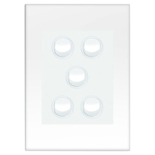 HPM Vivo 5 Gang Wall Switch - 85mm x 118mm - White - Durable Indoor Control - Auzzistore