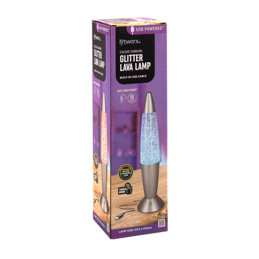Lytworx Colour Changing Glitter Lava Lamp - USB Powered - 35cm - Multi-colour - Auto Timer - Auzzistore