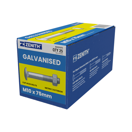 Zenith Cup Head Bolts And Nuts 75mm Hot Dip Galvanised 25 Pack - Auzzistore