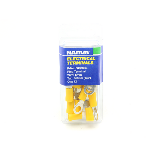 Narva Yellow Flared Vinyl Insulated Ring Terminal 6.3mm 20 Pack - Auzzistore