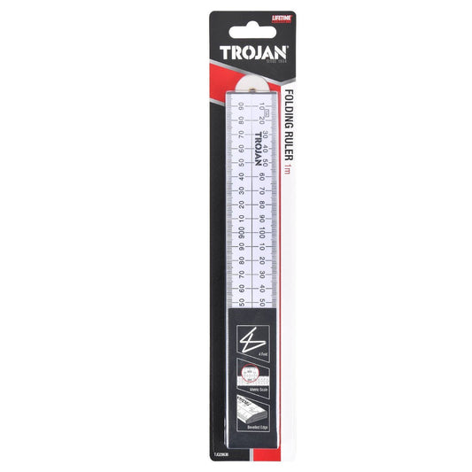 Trojan 1m Folding Ruler - 4-Fold Design - Accurate Measurements - Durable - Auzzistore