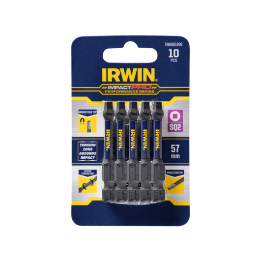 Irwin Impact Bits - 57mm SQ2 - Magnetised - High Strength - 10 Pack - Auzzistore