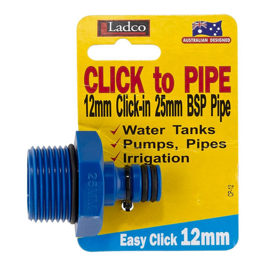 Ladco Click to Pipe Adapter - 12 x 25mm - Plastic - Outdoor Use - Auzzistore