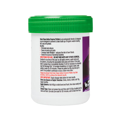 Drain Clean Active Enzyme Pellets 100g HDPE Jar Prevents Blocked Drains