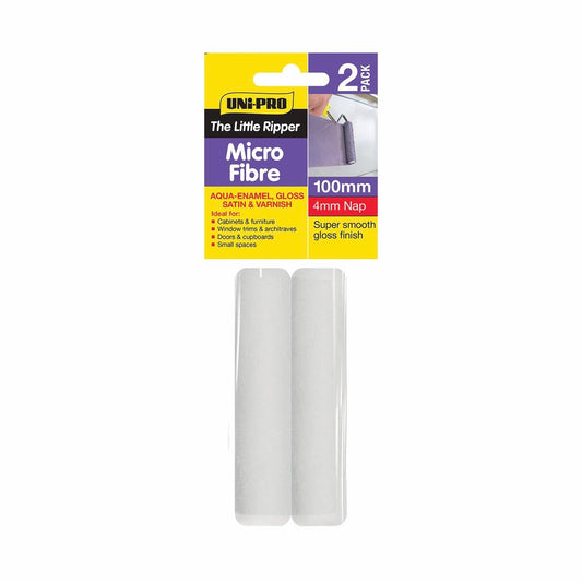Uni Pro Microfibre Mini Roller Covers 100mm 4mm Nap 2 Pack - Auzzistore