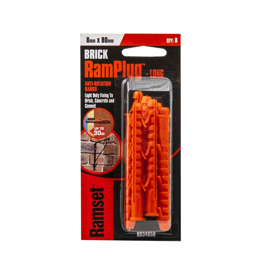 Ramset Long Anchor Ramplug 8 Pack 8mm Nylon Flush Finish - Auzzistore