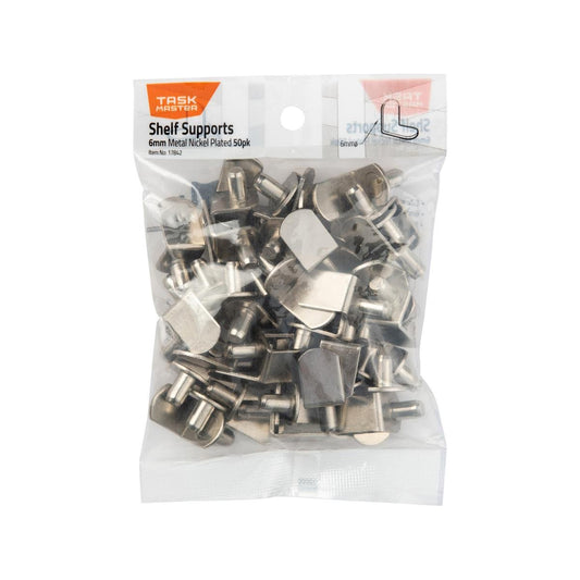 Taskmaster 6mm Nickel Plated Metal Shelf Support 50 Pack - Durable - Easy Install - Auzzistore