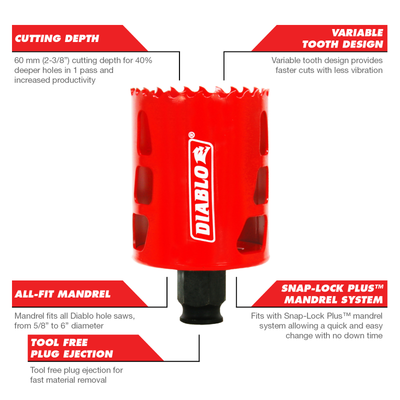Diablo 54mm Bi Metal Hole Saw - Tool-Free Plug Ejection - Variable Tooth Design