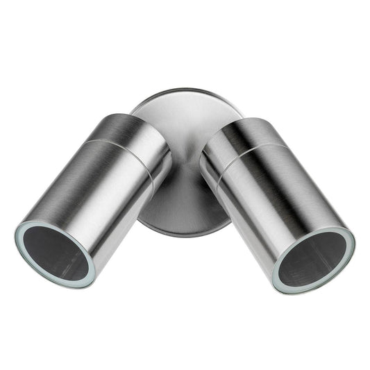 Brilliant Stainless Steel Coolum Wall Light - 2 Head - IP44 - Adjustable