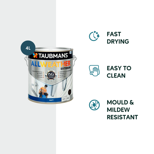 Taubmans 4L White Matt All Weather Exterior Paint - Water Based - Mould Resistant – view 2 - Auzzistore