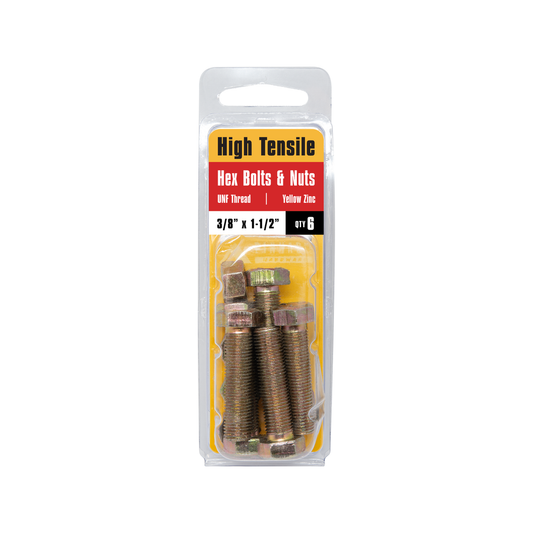Pinnacle Hex Bolt & Nut - 3/8 x 1 1/2" - Yellow Zinc - High Tensile - 6 Pack – view 2 - Auzzistore